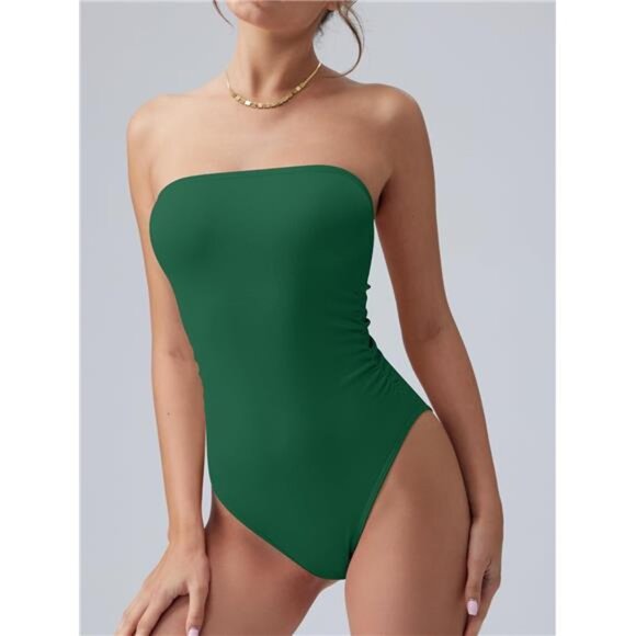Womens Tube Bodysuits Strapless Basic Green - Picture 2 of 6